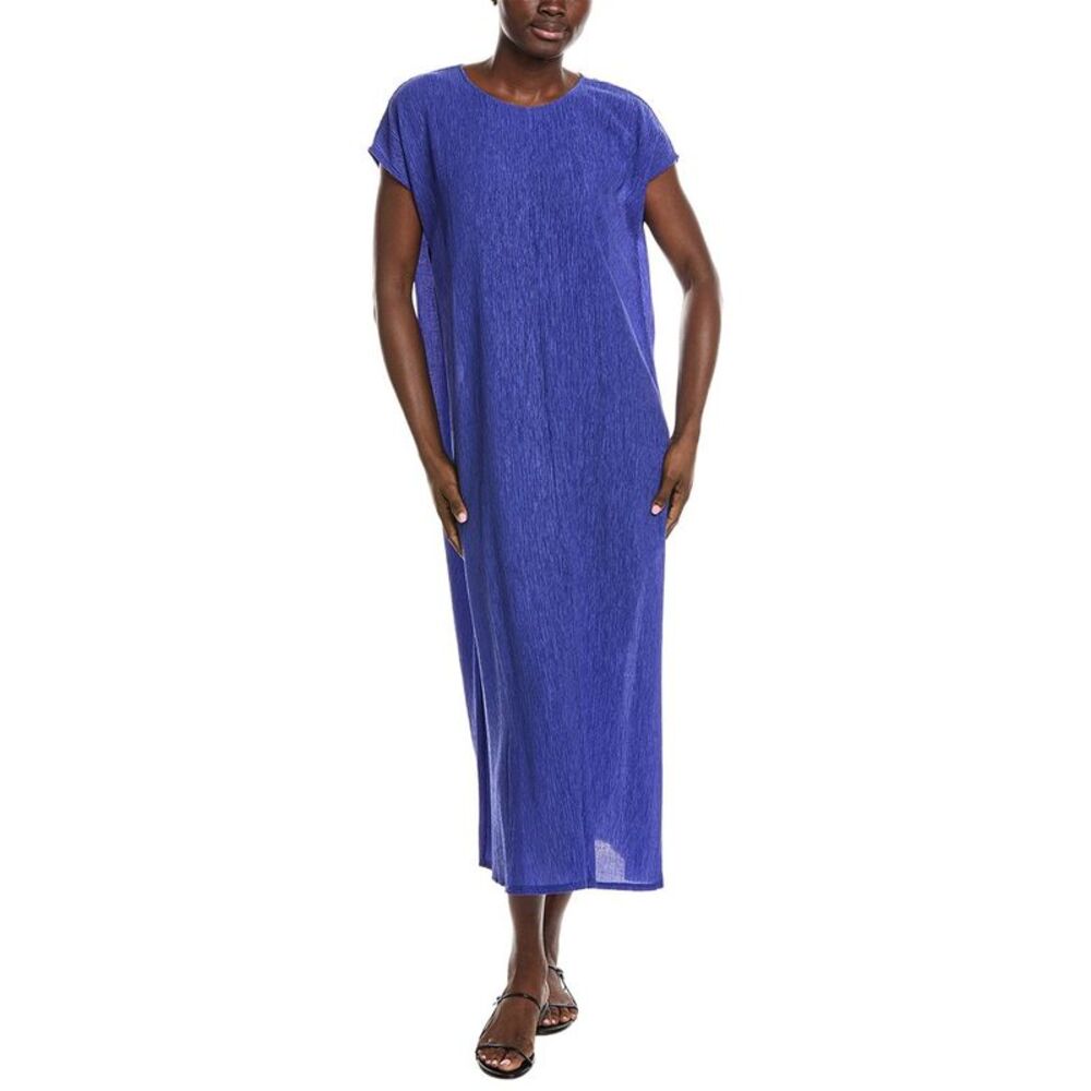 Eileen Fisher Womens Petite Round Neck Dress, Blue